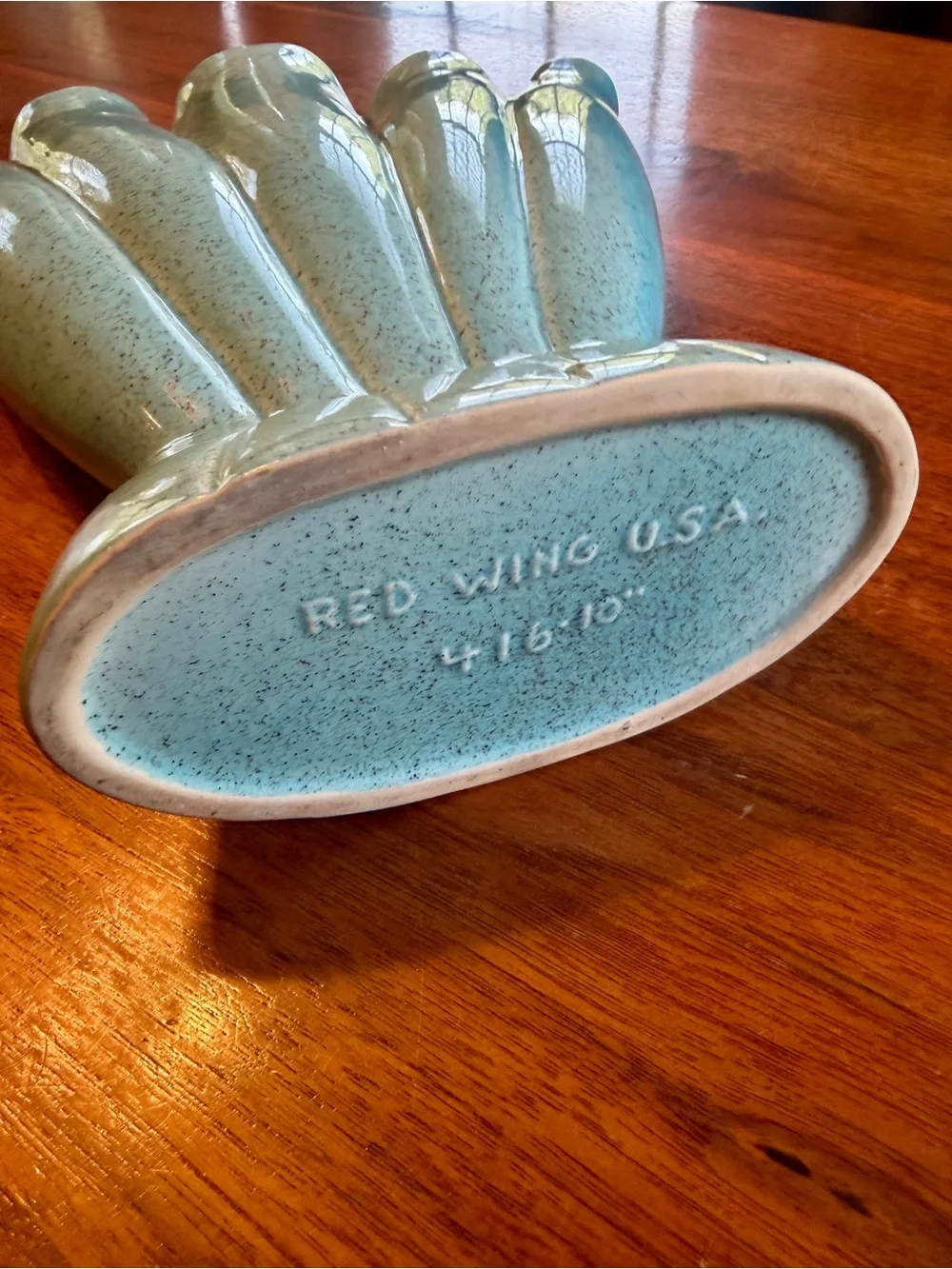 Vintage Red Wing USA Turquoise Speckled Art Pottery Vase #416-10 Mid Century Mod